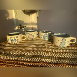 M A Hadley pottery teacups vintage cat duck farmer farmer’s wife the end